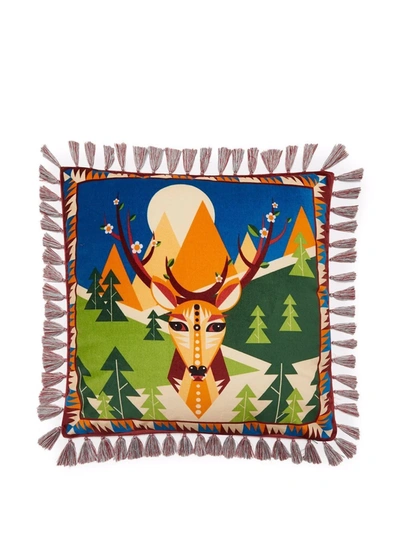 La Doublej Deer-print Velvet Cushion In Rot