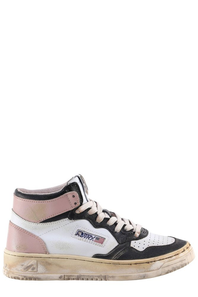 Autry Sup Vintage Sneakers In White Leather In Multi-colored