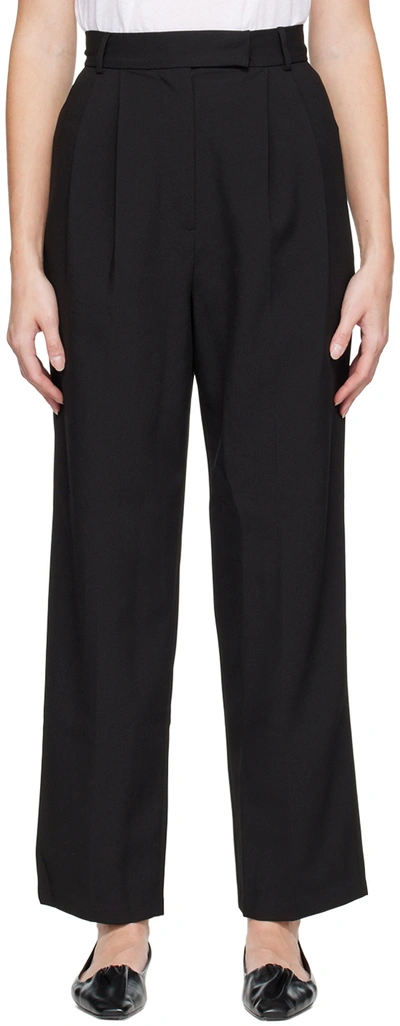 The Frankie Shop Bea High-rise Tapered Stretch-twill Trousers In Black
