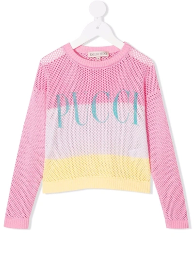 Emilio Pucci Junior Kids' Logo-print Perforated Sweatshirt In Pink