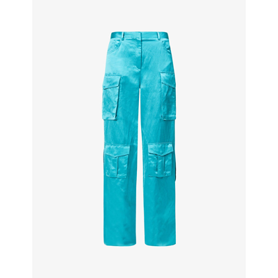Tom Ford Satin-texture Wide-leg Mid-rise Woven Trousers In Blue Bird