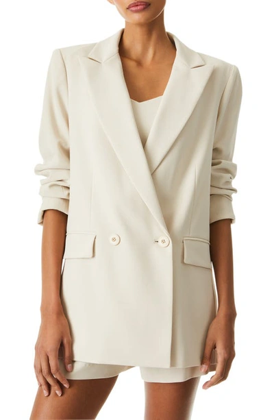 Alice And Olivia Justin Vegan-leather Roll-cuff Blazer In Taupe
