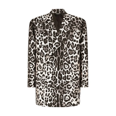 Dolce & Gabbana Oversize Double-breasted Jacket With Leopard Print In Animal Print