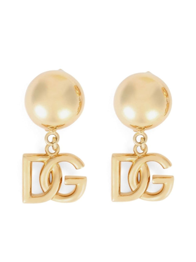 Dolce & Gabbana Dg-logo Pendant Clip-on Earrings In Gold