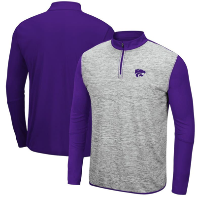 Colosseum Men's  Heathered Gray, Purple Kansas State Wildcats Prospect Quarter-zip Jacket In Heathered Gray/purple