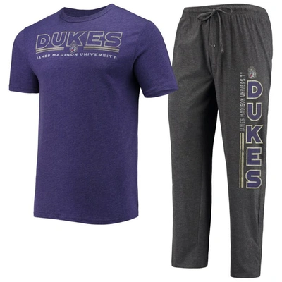 Concepts Sport Heathered Charcoal/purple James Madison Dukes Meter T-shirt & Pants Sleep Set In Heather Charcoal