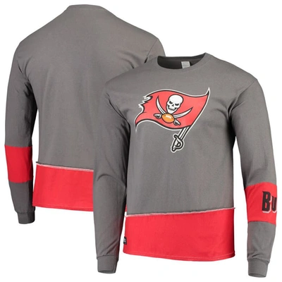 Refried Apparel Pewter/red Tampa Bay Buccaneers Sustainable Upcycled Angle Long Sleeve T-shirt