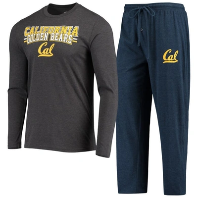 Concepts Sport Men's  Navy, Heathered Charcoal Distressed Cal Bears Meter Long Sleeve T-shirt And Pan In Navy,heathered Charcoal