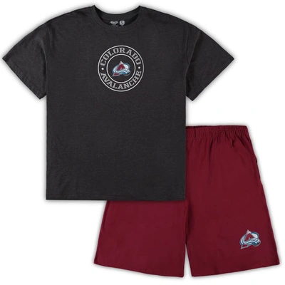 Concepts Sport Burgundy/heathered Charcoal Colourado Avalanche Big & Tall T-shirt & Shorts Sleep Set