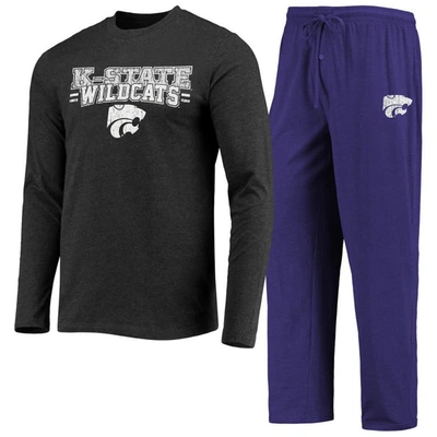 Concepts Sport Purple/heathered Charcoal Kansas State Wildcats Meter Long Sleeve T-shirt & Trousers Sle