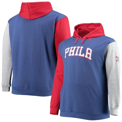 Fanatics Men's  Royal, Red Philadelphia 76ers Big And Tall Double Contrast Pullover Hoodie In Royal,red
