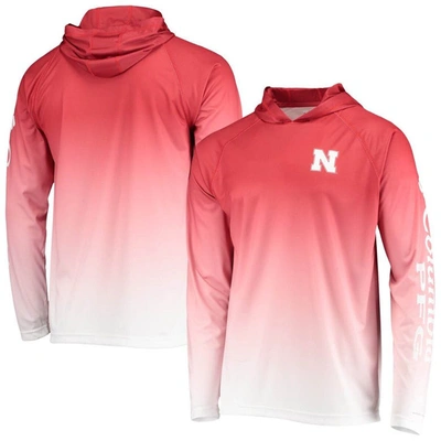 Columbia Pfg Scarlet Nebraska Huskers Terminal Tackle Omni-shade Upf 50 Long Sleeve Hooded Top