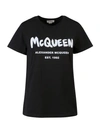 Alexander Mcqueen Black Cotton T-shirt With Logo Print In Black,white