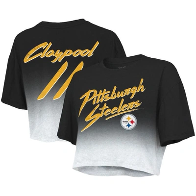 Majestic Threads Chase Claypool Black/white Pittsburgh Steelers Drip-dye Player Name & Number Tri-bl In Black,white