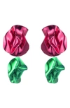 Sterling King Flashback Fold Drop Earrings In Fuchsia - Emerald