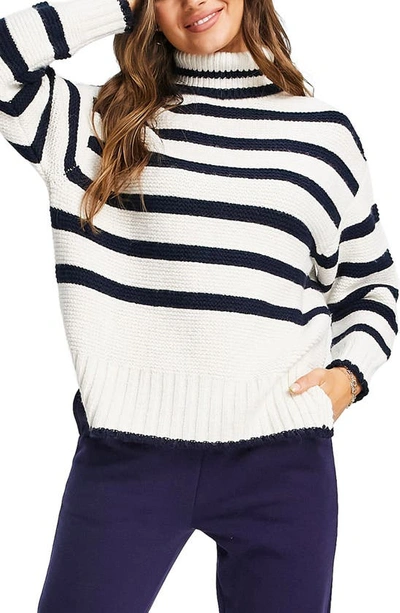 Topshop Knitted Stripe Roll Neck Sweater In Multi