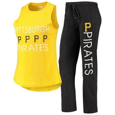 Concepts Sport Women's  Black, Gold Pittsburgh Pirates Meter Muscle Tank Top And Pants Sleep Set In Black,gold