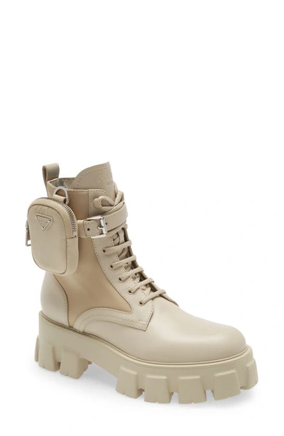 Prada Women's Monolith Leather And Nylon Combat Boots In Brown