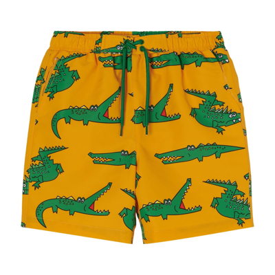 Stella Mccartney Kids' Crocodile Printed Tech Swim Shorts In Orange