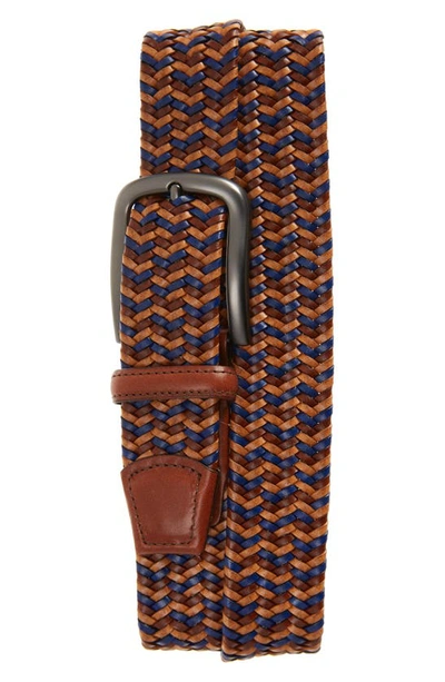 Torino Braided Leather Belt In Tan/ Blue/ Saddle