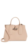 Longchamp Medium Roseau Leather Tote In Powder