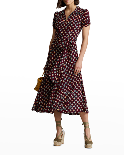 Polo Ralph Lauren Nico Block Print Crepe Fit & Flare Dress In 1163 Burgundy  Dia | ModeSens