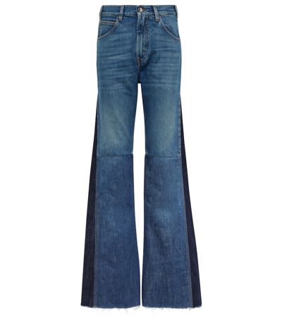 Chloé High-rise Patchwork Denim Flare-leg Jeans In Multicolor Blue 1