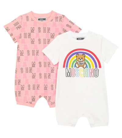 Moschino Baby Set Of 2 Jersey Bodysuits In Sugar Toy Logo