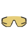 Prada 39mm Shield Sunglasses In Black Rubber/yellow