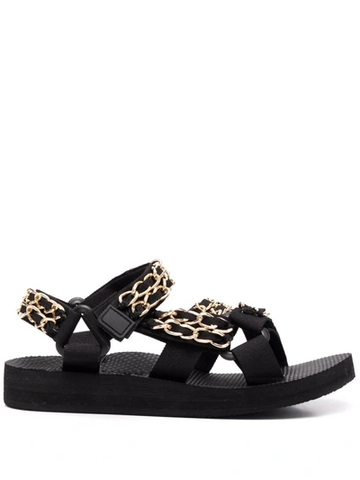 Arizona Love Trekky Chain-link Detail Sandals In Black Canvas And Gold