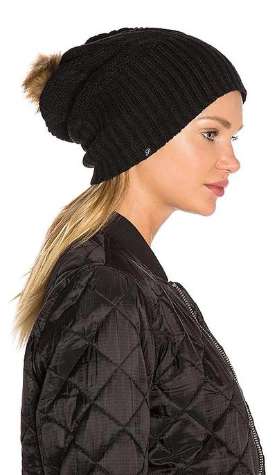 Plush Fleece-lined Faux Fur Pom Pom Hat In Black