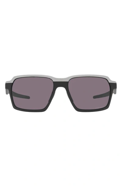 Oakley 58mm Rectangle Sunglasses In Matte Black/ Prizm Grey