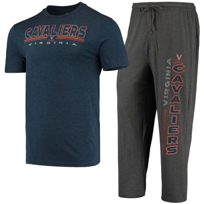 Concepts Sport Heathered Charcoal/navy Virginia Cavaliers Meter T-shirt & Pants Sleep Set In Heather Charcoal