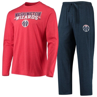 Concepts Sport Men's  Navy, Red Washington Wizards Long Sleeve T-shirt & Pants Sleep Set In Navy,red