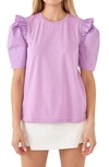 English Factory Mini Ruffle Puff Sleeve T-shirt In Lilac