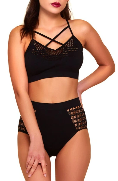 Hauty Openwork Strappy Bra & Trouseries Set In Black