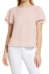 Vince Camuto Tulip Sleeve Chiffon Top In Fresh Pink