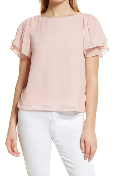Vince Camuto Tulip Sleeve Chiffon Top In Fresh Pink