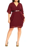 City Chic Belted Faux Wrap Dress In Garnet
