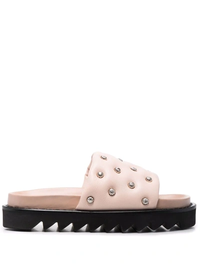 Toga Studded Leather Slides In Pink Leather
