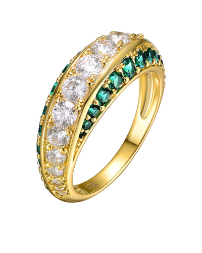 Rachel Glauber Sterling Silver 14k Gold Plated And Emerald Cubic Zirconia Coctail Ring In Gold-tone