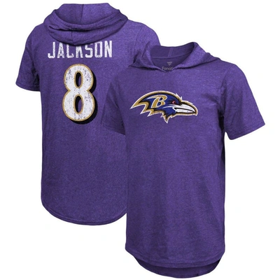 Majestic Threads Lamar Jackson Purple Baltimore Ravens Player Name & Number Tri-blend Slim Fit Hoodi
