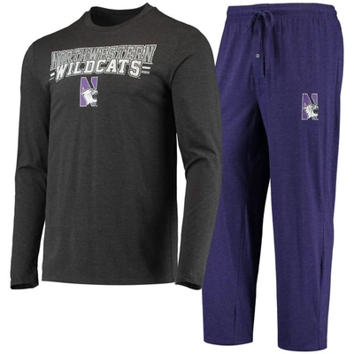 Concepts Sport Purple/heathered Charcoal Northwestern Wildcats Meter Long Sleeve T-shirt & Pants Sle