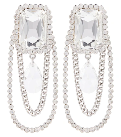 Alessandra Rich Crystal-embellished Drop Chain Earrings In Crystal Silver