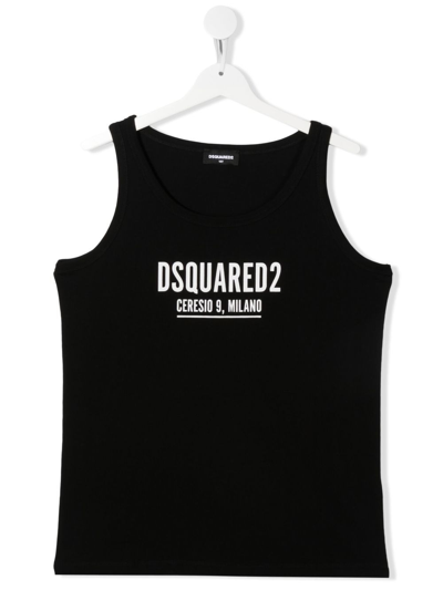 Dsquared2 Kids' Logo Print Cotton Jersey Tank Top In Black