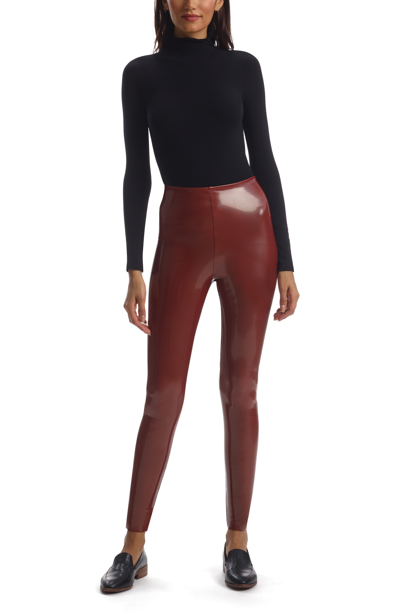 Commando Control Top Faux Patent Leather Leggings In Sienna