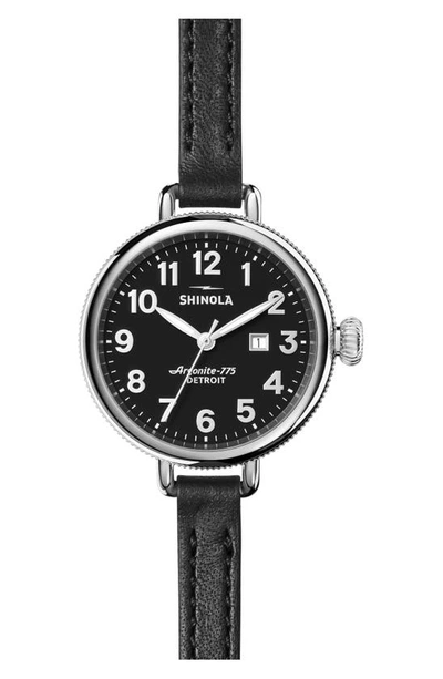 Shinola The Birdy 34mm Leather Strap Watch, Black