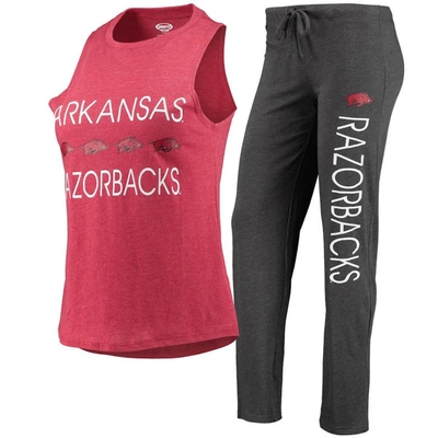 Concepts Sport Women's  Charcoal, Cardinal Arkansas Razorbacks Tank Top And Pants Sleep Set In Charcoal,cardinal