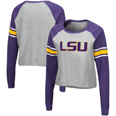 Colosseum Women's  Heathered Gray, Purple Lsu Tigers Decoder Pin Raglan Long Sleeve T-shirt In Heathered Gray,purple