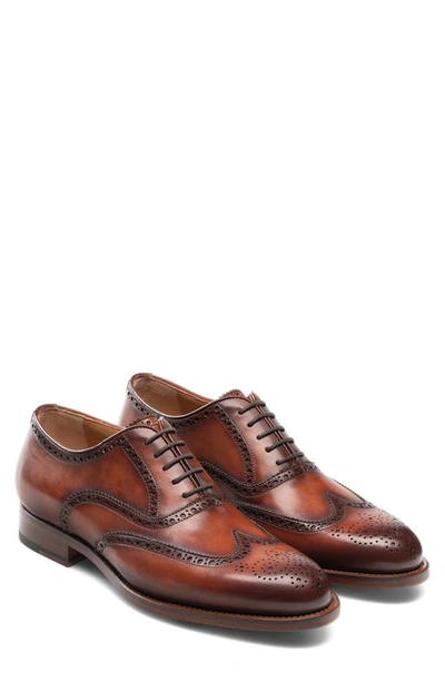 Magnanni Wingtip Brogue Burnished Leather Derby Shoes In Cognac Leather